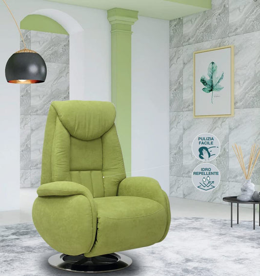 Dafne Italian Design Poltrona relax in tessuto antimacchia aquaclean colore verde lime - misure cm. L 74 l 94 H 116 - Made in Italy