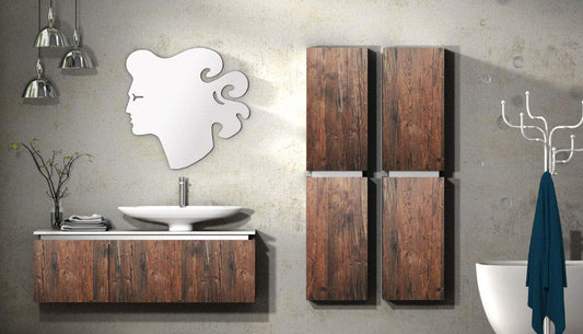 Dafne Italian Design Mobili da bagno in legno invecchiato - base: portalavabo 2 cassettoni, top in quarzo, specchio, colonna con ante