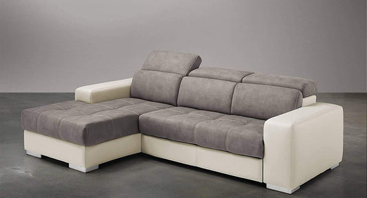Dafne Italian Design Divano Letto angolare 3 posti con penisola a Sinistra. Similpelle Milk, Similpelle Effetto Nabuk Talpa (cm. 259 x 178 x 94h)