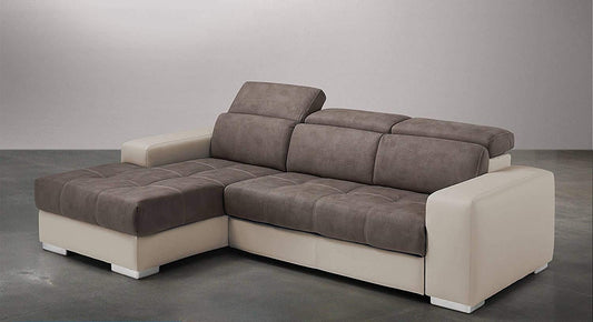 Dafne Italian Design Divano Letto angolare 3 posti con penisola a Sinistra. Similpelle Sabbia, Similpelle Effetto Nabuk Elephant (cm. 259 x 178 x 94h)