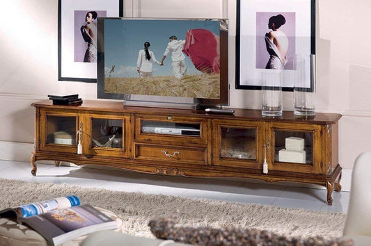 Dafne Italian Design Base Porta Tvantecassetto 1 ribalta, noce scuro -cm: 210 cm - 43 cm - H 53 cm ? 0,60 Mc ? Stile classico - 100% Made in Italy (SF17)