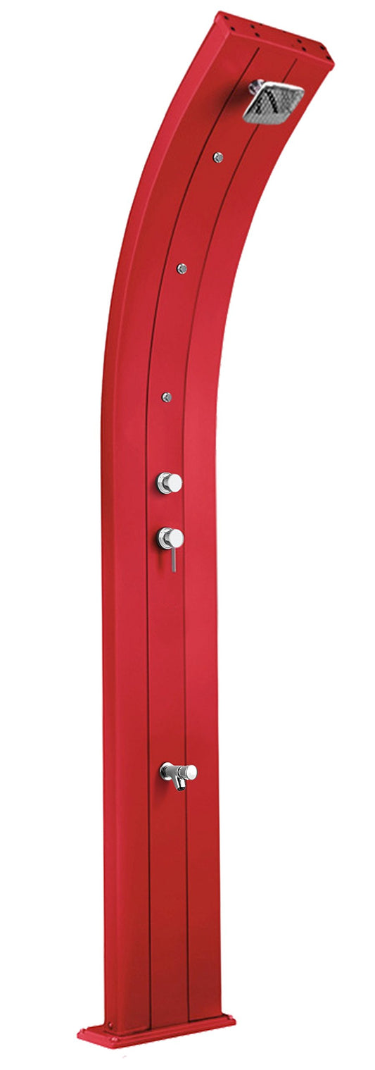 Doccia Tradizionale per Interno e Esterno Arkema DADA con Miscelatore , Lavapiedi e Nebulizzatori Doccia in Alluminio Curva ARKEMA D355 3027 Colore Rosso Cherry