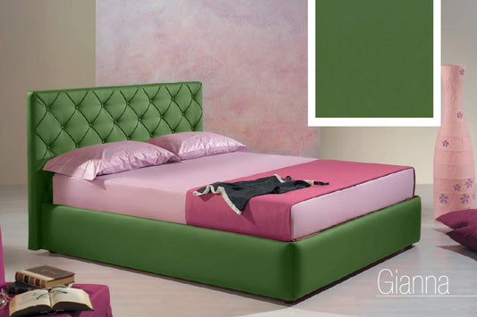 Letto matrimoniale contenitore, similpelle lavabile, lavorazione capitonn?, colore verde scuro - Dimensioni: Larghezza 176 x 210 x H 100 cm - per materasso 160 x 190. - 100% Made in Italy (SFI)