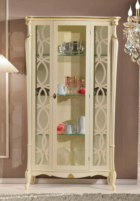 Dafne Italian Design Vetrina Stile Classico Laccato Bianco (cm. L. 109 - P. 40 - H. 195) (TVG)