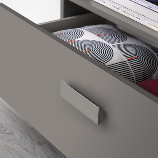Dafne Italian Design Mobile da soggiorno moderno Pegy misura cm. 270x42x205 colore grigio titanio e bianco lucido: base tv, madia alta, pensile e mensola.