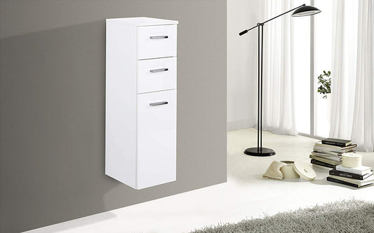 Dafne Italian Design Semicolonna bagno bianca cm. 27 x 34 x 92h sospesa a 2 cassetti e 1 anta con apertura a destra, maniglie cromate e ripiano interno..