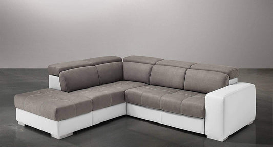 Dafne Italian Design Divano Letto angolare 3 posti con penisola a Sinistra. Similpelle Bianco, Similpelle Effetto Nabuk Talpa (cm. 266 x 230 x 94h)