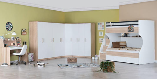 Dafne Italian Design Cameretta Completa Best con Letto a Castello Bianco e Armadio angolare