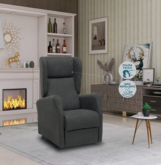 Dafne Italian Design Poltrona relax in tessuto antimacchia aquaclean colore grigio antracite - misure cm. L 77 l 86 H 118 - Made in Italy