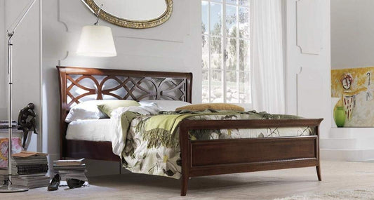 Dafne Italian Design Letto matrimoniale traforato, noce scuro,legno massiccio H.122XP.210XL.170 - per rete 160X190X40