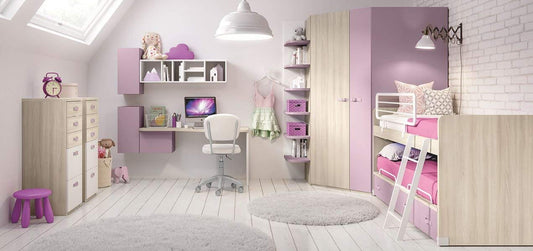 Dafne Italian Design TUTTOCAMERETTE.IT - Cameretta completa per ragazza, colori malva, bianco, olmo. 100% Made in Italy (SF21)