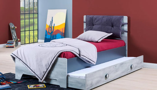 Dafne Italian Design Letto una piazza e mezza Beta colore grigio chiaro e grigio scuro cm.128 X 104 X 204, comprensivo di materasso cm. 120x200x25