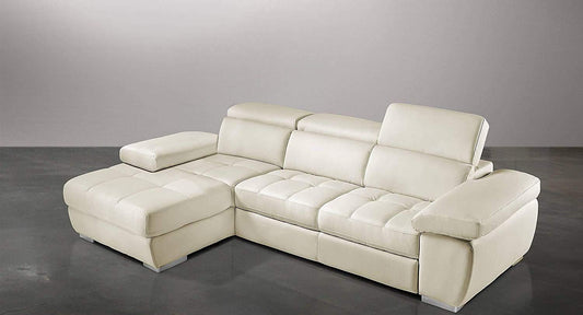 Dafne Italian Design Divano Letto angolare 3 posti con penisola a Sinistra. Similpelle Milk (cm. 265 x 182 x 97h)