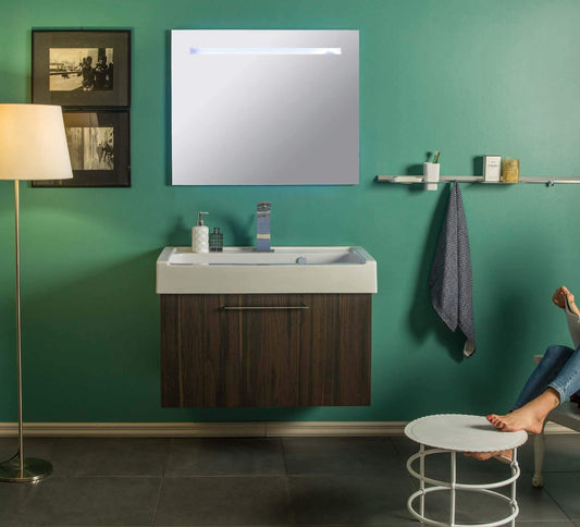 Dafne Italian Design Mobile da bagno lavanderia effetto legno rovere (cm. L90 x P50 x H62) con lavabo integrato e specchio