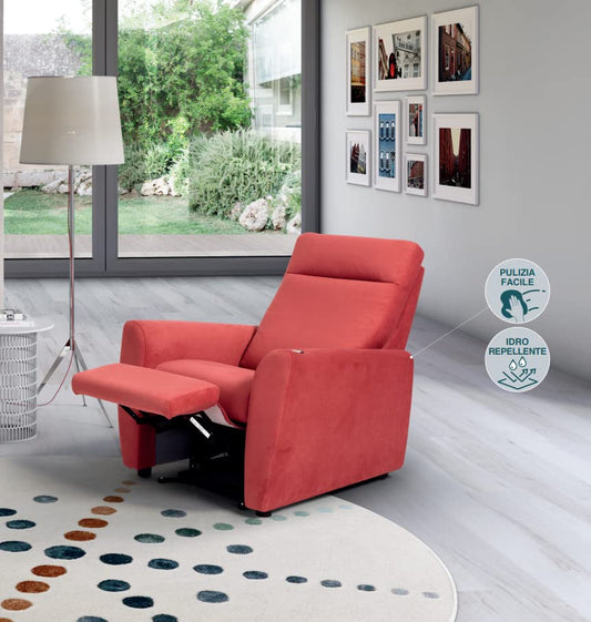 Dafne Italian Design Poltrona relax in tessuto antimacchia aquaclean colore verde petrolio - misure cm. L 89 l 88 H 100 - Made in Italy