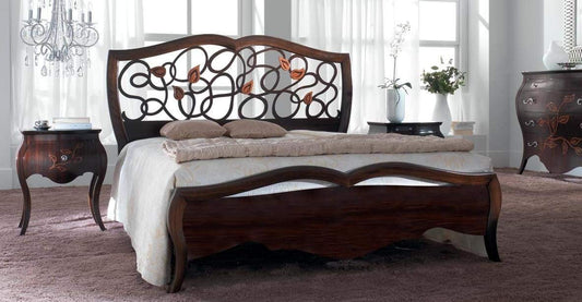 Dafne Italian Design Letto matrimoniale traforato, color ebano, 133X205X175 - per rete 150X190, 65 Kg, Testiera-pediera: in noce toulipier