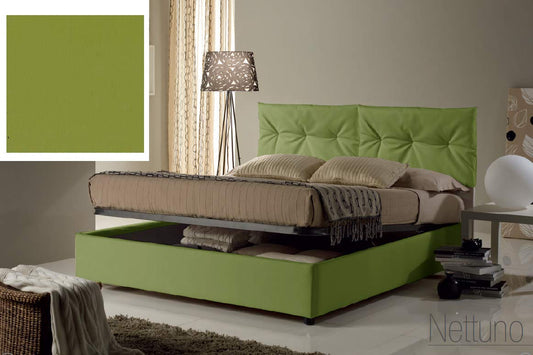 Dafne Italian Design Letto una piazza e mezza contenitore, similpelle lavabile, colore verde oliva - Dimensioni: Larghezza 134 x 215 x H 102 cm - per materasso 120 x 200. - 100% Made in Italy (SFI)