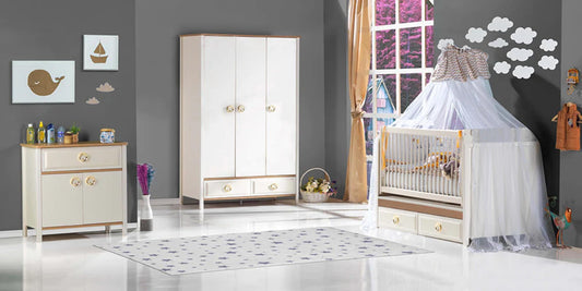 Dafne Italian Design Cameretta da Neonato con Lettino con sbarre Bianca e Rovere Chiaro