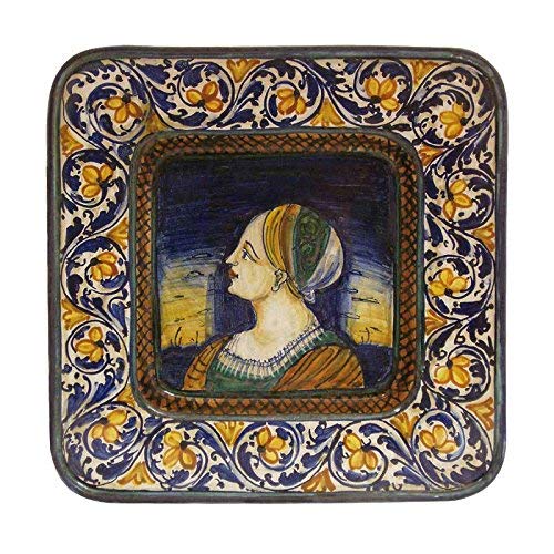 Dafne Italian Design Simonetti Piatto in ceramica artistica di Castelli Italia fatto e dipinto a mano Orsini Colonna - 39 x 39 cm.