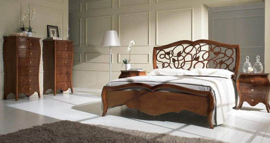 Dafne Italian Design Letto matrimoniale traforato, noce scuro, 133X215X205 - per rete 180X200, 65 Kg, Testiera-pediera: noce toulipier