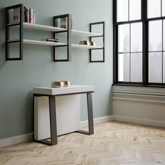 Itamoby Asia Consolle Allungabile, Pannelli di nobilitato, Bianco Frassino/Antracite, 90 cm x 40 cm x 77 cm