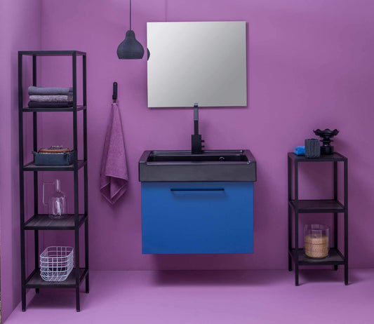 Dafne Italian Design Mobile da Bagno in Alluminio Blu e Nero (cm. L75 x P50 x H62)