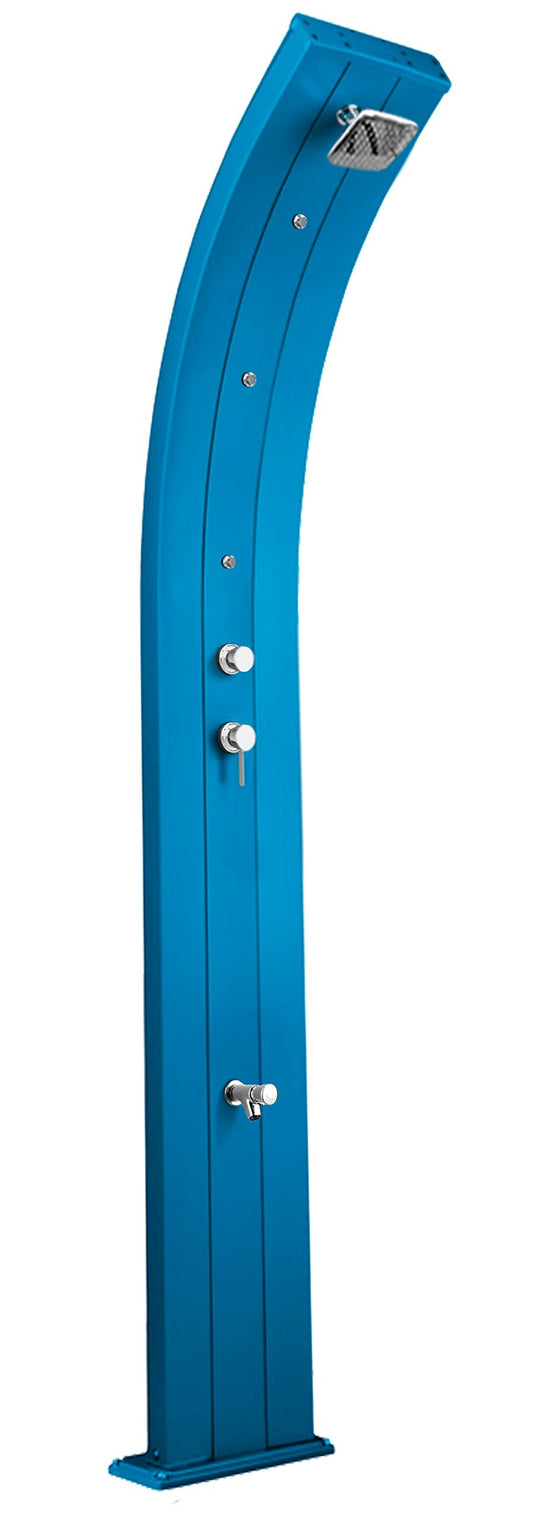 Doccia Tradizionale per Interno e Esterno Arkema DADA con Miscelatore , Lavapiedi e Nebulizzatori Doccia in Alluminio Curva ARKEMA D355 5012 Colore Blu