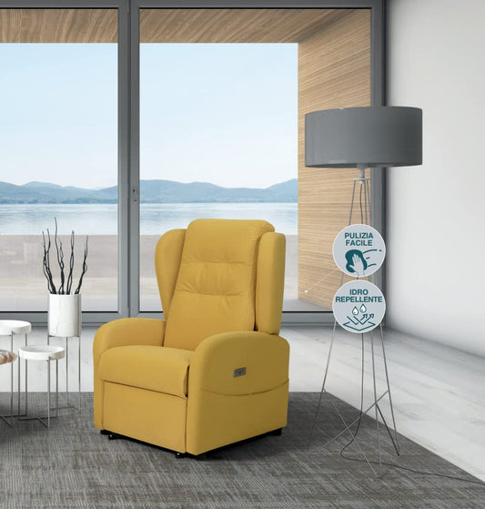 Dafne Italian Design Poltrona relax in tessuto aquaclean colore beige con seduta fantasia floreale - misure cm. L 77 l 85 H 112 - Made in Italy