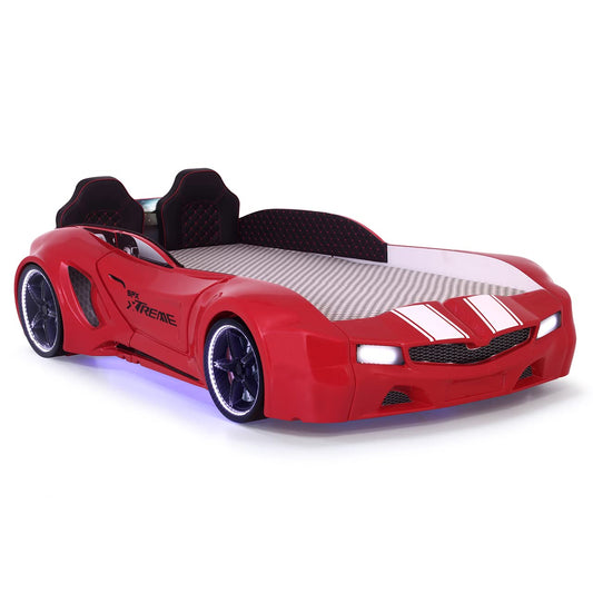 Dafne Italian Design TUTTOCAMERETTE.IT - Letto a forma di auto sportiva, singolo contenitore colore rosso SPX XTREME con controller e musica, materasso incluso.