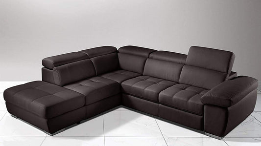 Dafne Italian Design Divano Letto angolare 3 posti con penisola a Sinistra. Similpelle Marrone (cm. 285 x 245 x 97h)