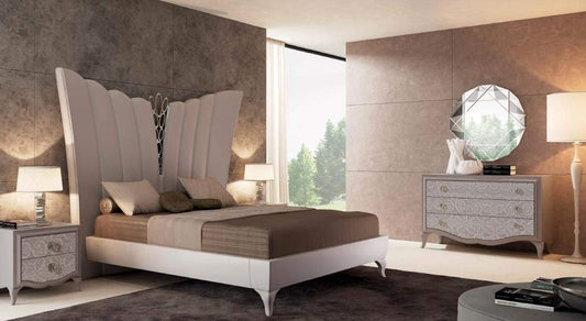 Dafne Italian Design Letto matrimoniale in pelle col. tortora, con giroletto laccato tortora, 186X228X246 - per rete 160X190, 110 Kg, Struttura in legno di abete e multistrato di pioppo