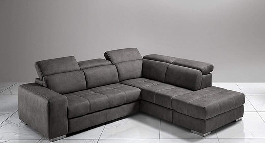 Dafne Italian Design Divano Letto angolare 3 posti con penisola a Destra. Similpelle Effetto Nabuk Nero (cm. 266 x 230 x 94h)