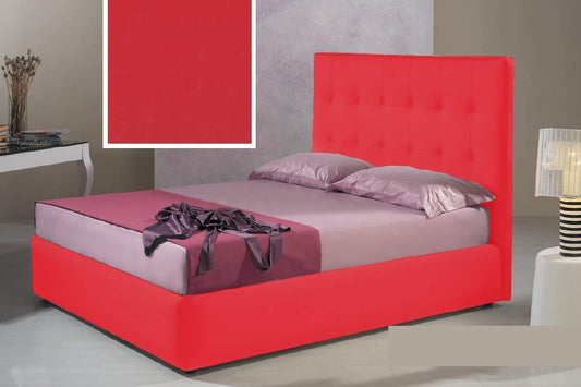 Letto contenitore matrimoniale, rivestimento in similpelle, colore rosso - Dimensioni: 176 cm, 220 cm, H 140 cm - per rete 160 x 200 - Design moderno - 100% Made in Italy (SFI)
