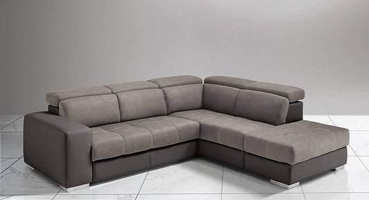 Dafne Italian Design Divano Letto angolare 3 posti con penisola a Destra. Similpelle Elephant, Similpelle Effetto Nabuk Talpa (cm. 266 x 230 x 94h)