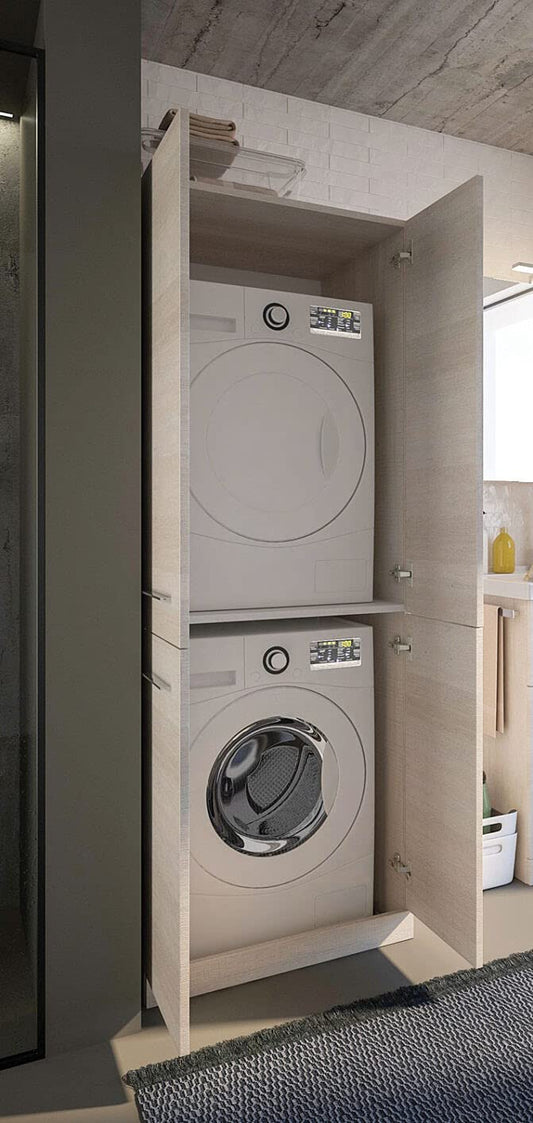Dafne Italian Design Mobile Lavanderia Porta Lavatrice Rovere Tranchè Chiaro Misura Colonna L.70cm P.62cm