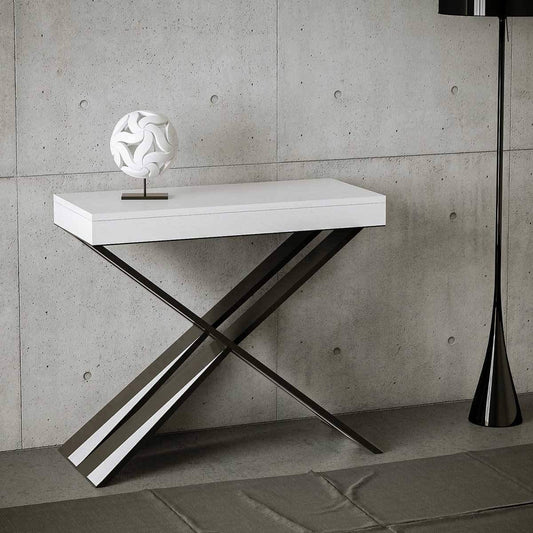 Itamoby Consolle allungabile Diago Small Bianco Frassino & Antracite L.90 x H.77 x P.40 (allungabile Fino a 196 cm)