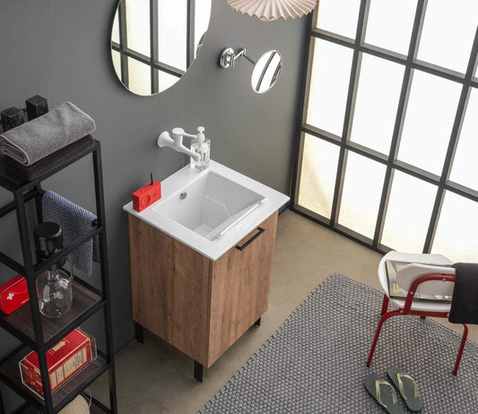 Dafne Italian Design Mobile da Bagno ad Uso Lavanderia Finitura Rovere con lavabo in Ceramica e Top in Ocritech Rovere Effetto Legno (cm. L55 x P52 x H87)
