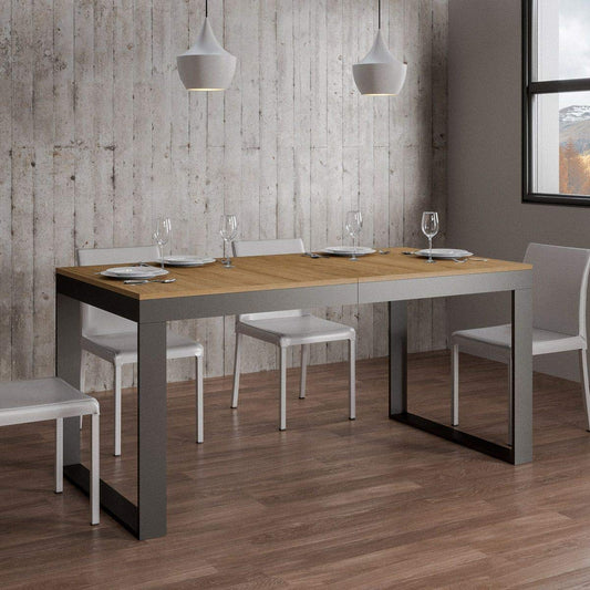 Itamoby, Tavolo allungabile Tecno Evolution 180->440 cm, Pannelli di Nobilitato, Quercia Natura & Antracite L.180 P.90 H.77 (allungabile Fino a L.440 con 5 allunghe)
