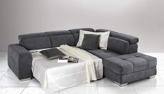 Dafne Italian Design Divano Letto angolare 3 posti con penisola a Destra. Tessuto Romeo Antracite (cm. 266 x 230 x 94h)