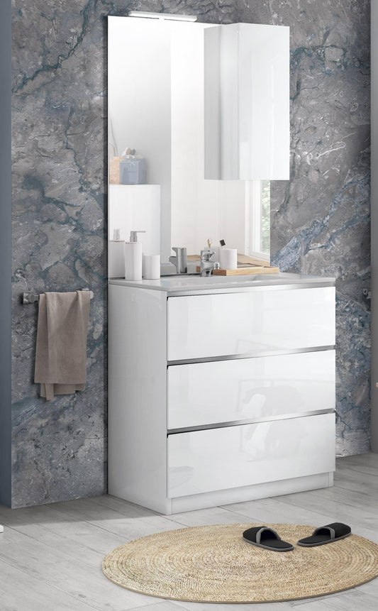 Dafne Italian Design Mobile da bagno Vichy finitura bianco lucido cm 81x46x189 (base, lavabo, specchio, pensile)