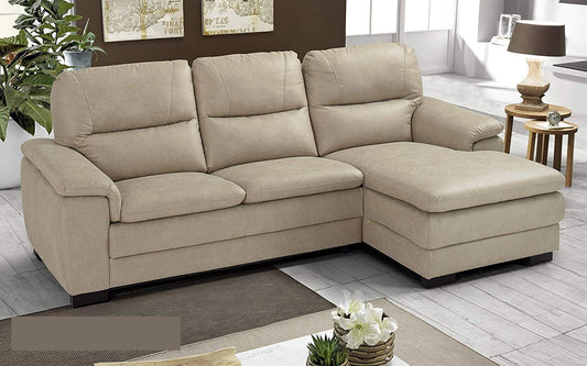 Dafne Italian Design Divano angolare 3 posti con penisola a Destra. Tessuto Manila Beige (cm. 275 x 158 x 94h)