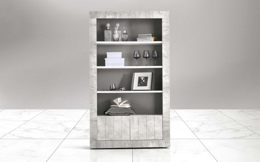 Dafne Italian Design Mobile da soggiorno moderno Urby colore grigio chiaro: base tv 3 ante cm. 138x42x56; una vetrina cm. 110x42x189; una madia cm. 110x42x86.