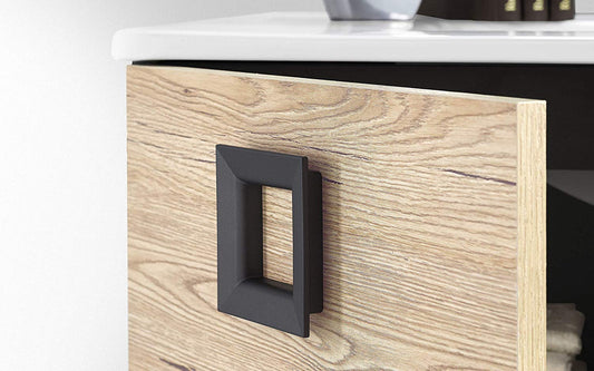 Dafne Italian Design Mobile da bagno sospeso con lavano integrato misura cm. 81 x 47 x 195h. - color beige e wenge', specchio con luce a Led.