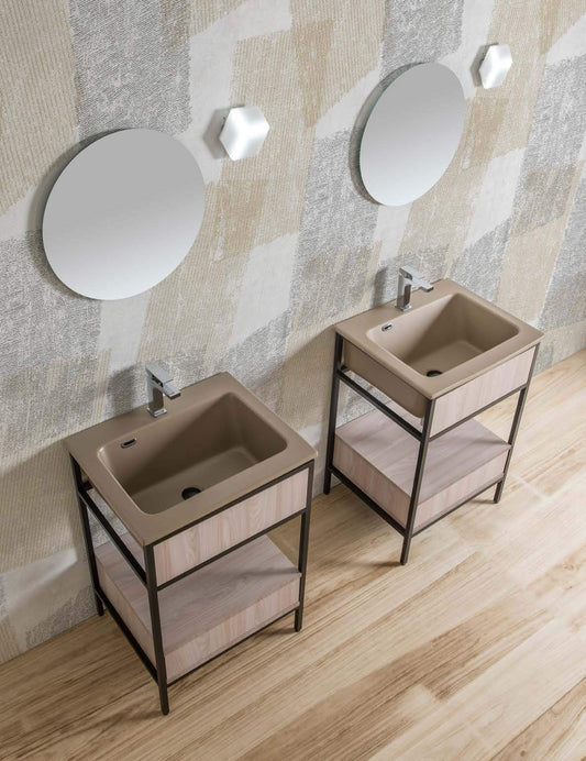 Dafne Italian Design Mobile da Bagno in Alluminio Effetto Legno (cm. L58 x P50 x H87)