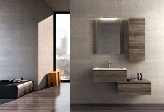 Dafne Italian Design Mobile da bagno sospeso Misura: L.120 P.46 Finitura Rovere scuro - specchio con luci a led, cassetti - Lavabo integrale in Politek - pensile - 100% made in Italy
