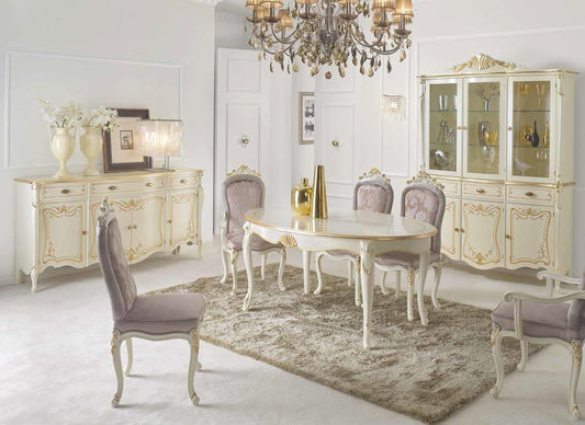 Dafne Italian Design Cristalliera 3 ante 3 cassetti colore avorio, decorazioni oro -cm: 157 cm - 52 cm - H 221 cm - 100% Made in Italy (SF17)