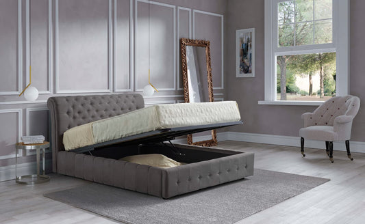 Dafne Italian Design Letto matrimoniale contenitore in tessuto colore tortora - misure cm. 177x230 - Made in Italy