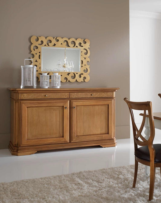 Dafne Italian Design Credenza 2 ante, legno chiaro, 105X55X192,5, 92 Kg, legno massiccio in tiglio o noce toulipier. Ante: telaio massiccio in noce toulipier 100% Made in Italy