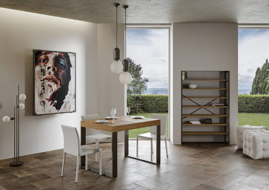 Dafne Italian Design Tavolo Tecno Premium allungabile piano quercia 90x160 allungato 264 telaio Antracite