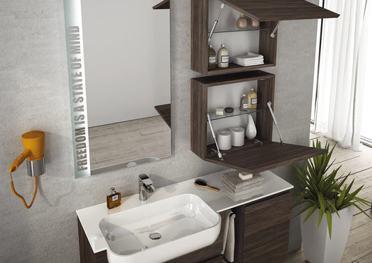 Dafne Italian Design Mobile da Bagno sospeso Misura: L.120 P.36 cm Finitura: Rovere Tabacco Top: Semincasso in Politek con Vasca Integrata, cassetti, Specchio con luci a LED - 100% Made in Italy